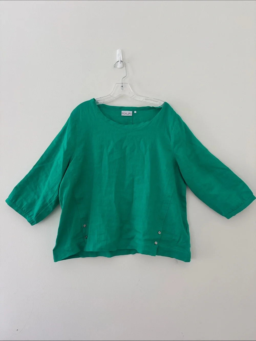 Foil Emerald Green Relaxed Linen Tunic Top
